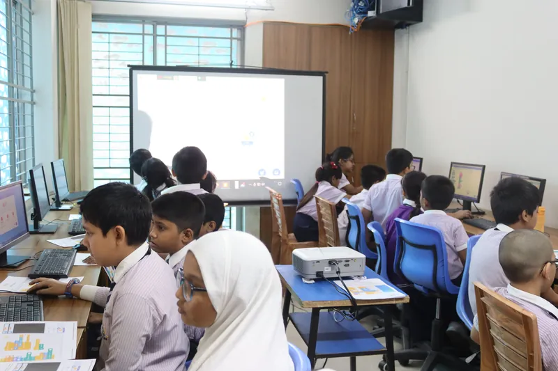 A wide view of the MyeKids computer classroom